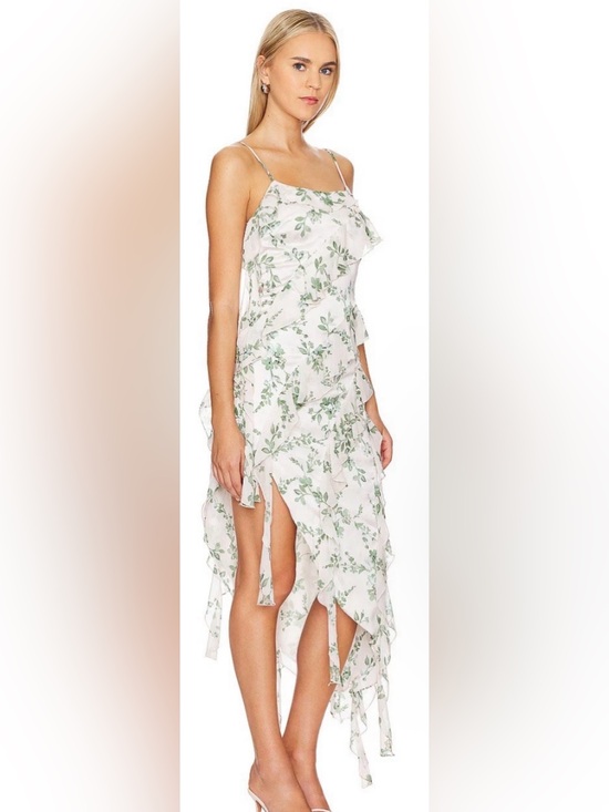 Misa Los Angeles Dresses & Skirts - Misa Los Angeles White Floral Asymmetrical Ruffle Dress
